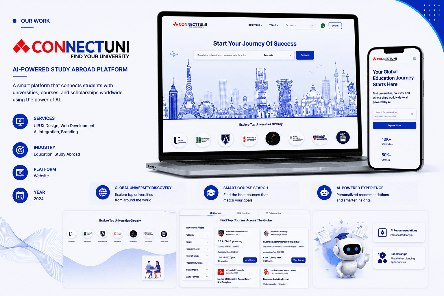 ConnectUni.ai study abroad platform website project